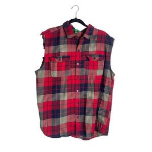 Dip Unisex Red Black Buffalo Button Down Flannel Vest Extra‎ Large